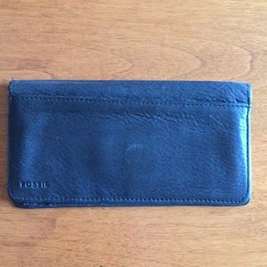 Fossil Black Leather Checkbook Wallet